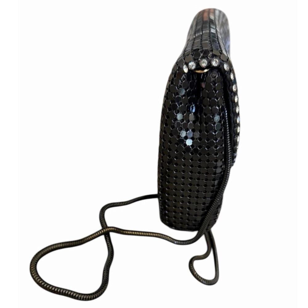 Vintage Black Metal Mesh Rhinestone Evening Bag Clutch Crossbody Y2K Disco - Picture 8 of 14